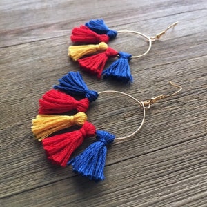 University of Kansas Hoop Earrings | Handmade | Tailgate Jewelry | Crimson and Blue Jewelry | Hypoallergenic