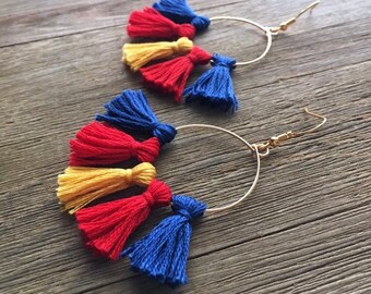 University of Kansas Hoop Earrings | Handmade | Tailgate Jewelry | Crimson and Blue Jewelry | Hypoallergenic