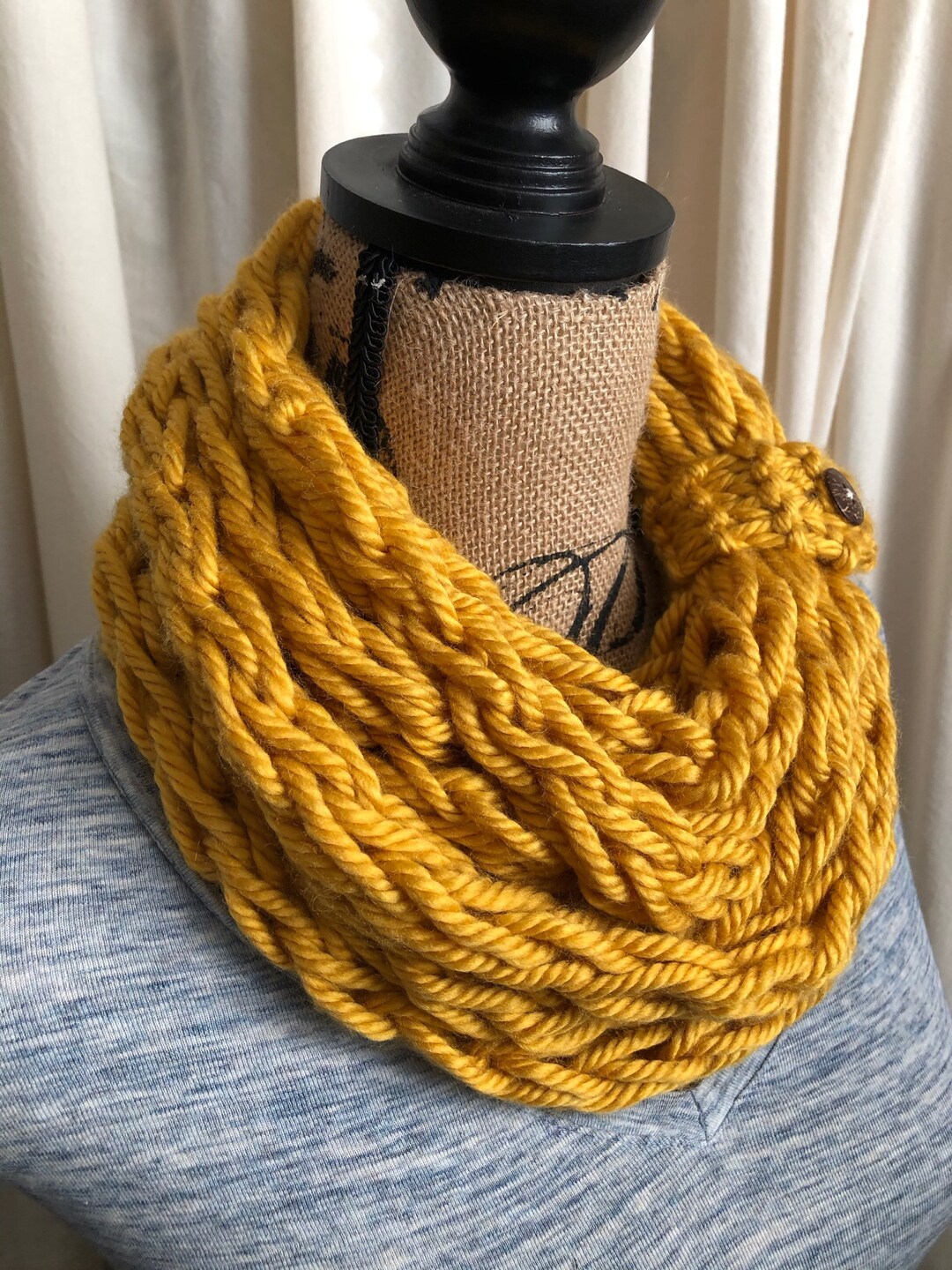 Mustard Yellow Handmade Knit Scarf | Chunky Infinity Scarf - Etsy