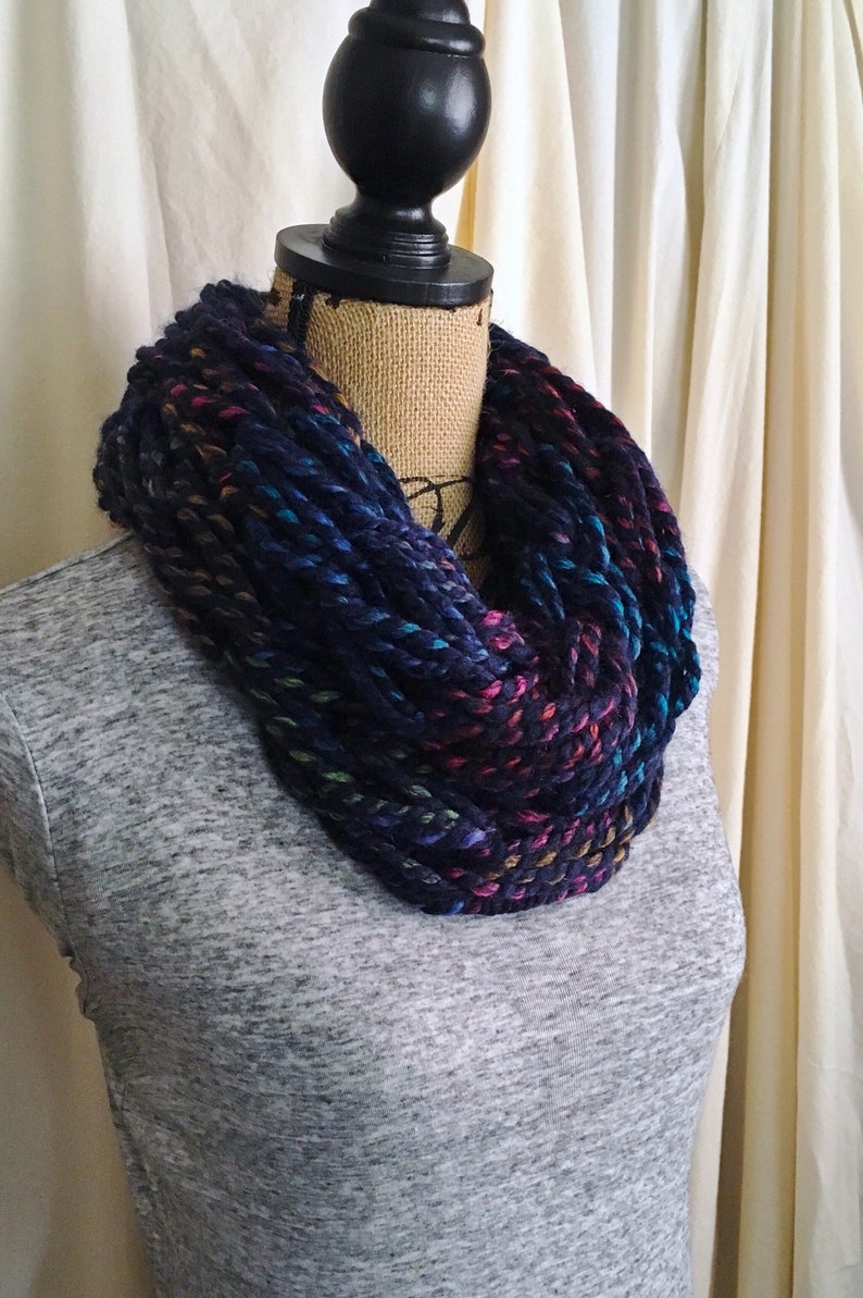 Colorful Navy Handmade Knit Scarf | Chunky Infinity Scarf - Etsy