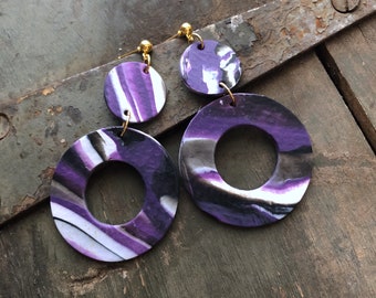 TCU Marbled Polymer Clay Earrings | Handmade Earrings | Tailgate Jewelry | Purple and White Earrings | Hypoallergenic