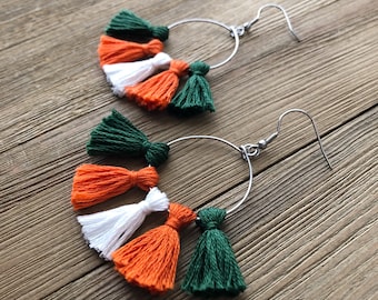 University of Miami Hoop Earrings | Handmade Jewelry | Tailgate Jewelry | Green and Orange Jewelry | Hypoallergenic