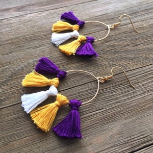 LSU Hoop Earrings | Handmade Earrings | Tailgate Jewelry | Purple and Gold Jewelry | Hypoallergenic | Free Shipping