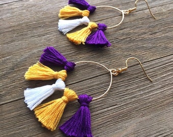 LSU Hoop Earrings | Handmade Earrings | Tailgate Jewelry | Purple and Gold Jewelry | Hypoallergenic | Free Shipping