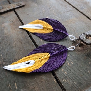LA Lakers Feather Earrings | Handmade Earrings | Tailgate Jewelry | Purple and Gold Jewelry | Hypoallergenic