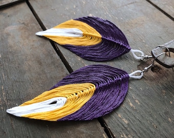 LSU Feather Earrings | Handmade Earrings | Tailgate Jewelry | Purple and Gold Jewelry | Hypoallergenic