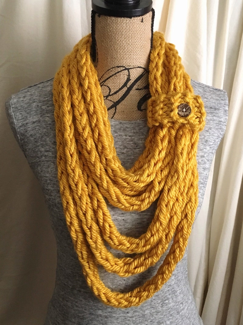Mustard Yellow Handmade Knit Scarf | Chunky Infinity Scarf - Etsy