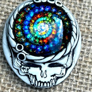 Grateful Dead necklace,hippie jewelry,steal your face pendant,one of a kind gift for deadhead,spiral fractal holographic jewelry
