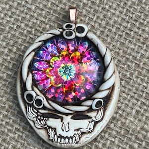 Grateful Dead stealie necklace ,one of a kind gift for DeadHead, with suede cord necklace,handmade and one of a kind gift for deadhead