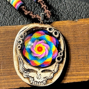 Grateful Dead bolt necklace with psychedelic stealie,handmade jewelry,one of a kind,DeadHead gift