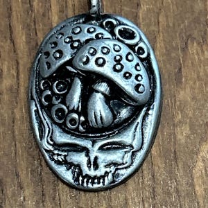 Steal your Face pendant,Grateful Dead magic mushrooms necklace,one of a kind gift for DeadHead,suede cord included