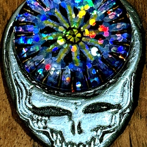 Grateful Dead beaded necklace,one of a kind gift for DeadHead,black hemp and crystal macrame necklace,chrome wax finish