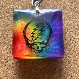 Grateful Dead Steal your Face TyeDye shrinky dink in resin necklace,Stealie pendant,one of a kind handmade Deadhead gift