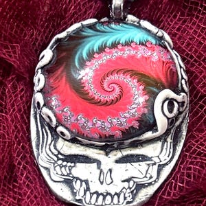 Grateful Dead stealie beaded necklace,hippie jewelry,steal your face pendant,one of a kind gift for deadhead,spiral fractal pendant