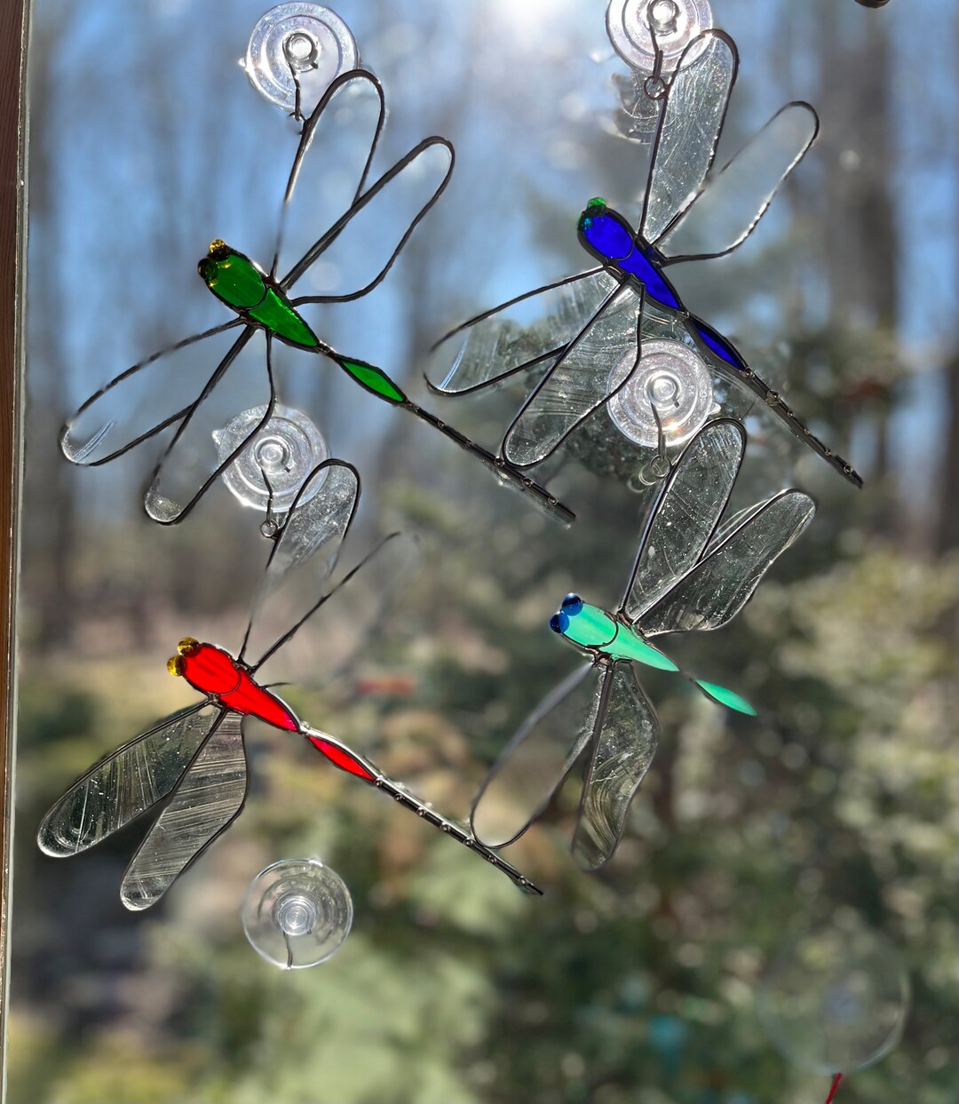 Dragonfly Suncatcher/ 7 1/2 W X 6 1/2 H Stained Glass Dragonfly/ Home