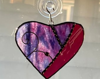 3”h x 3”w Patchwork Heart fir 2023/ Stained Glass Heart/ Valentine Suncatcher/ Valentine’sDay Gift