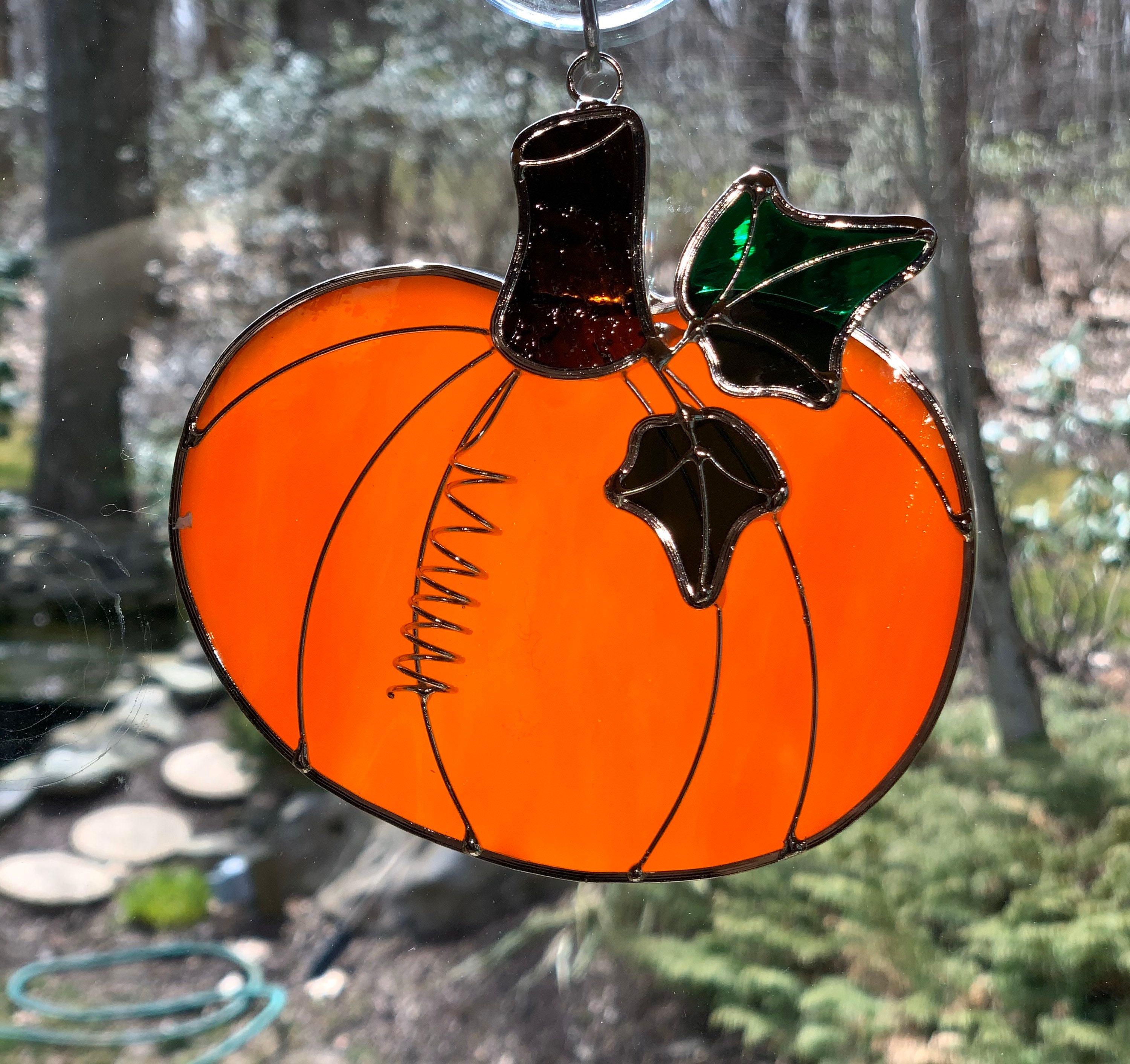 Medium Orange Pumpkin with Leaf/ 5 x 4 Stained Glass Pumpkin | Etsy