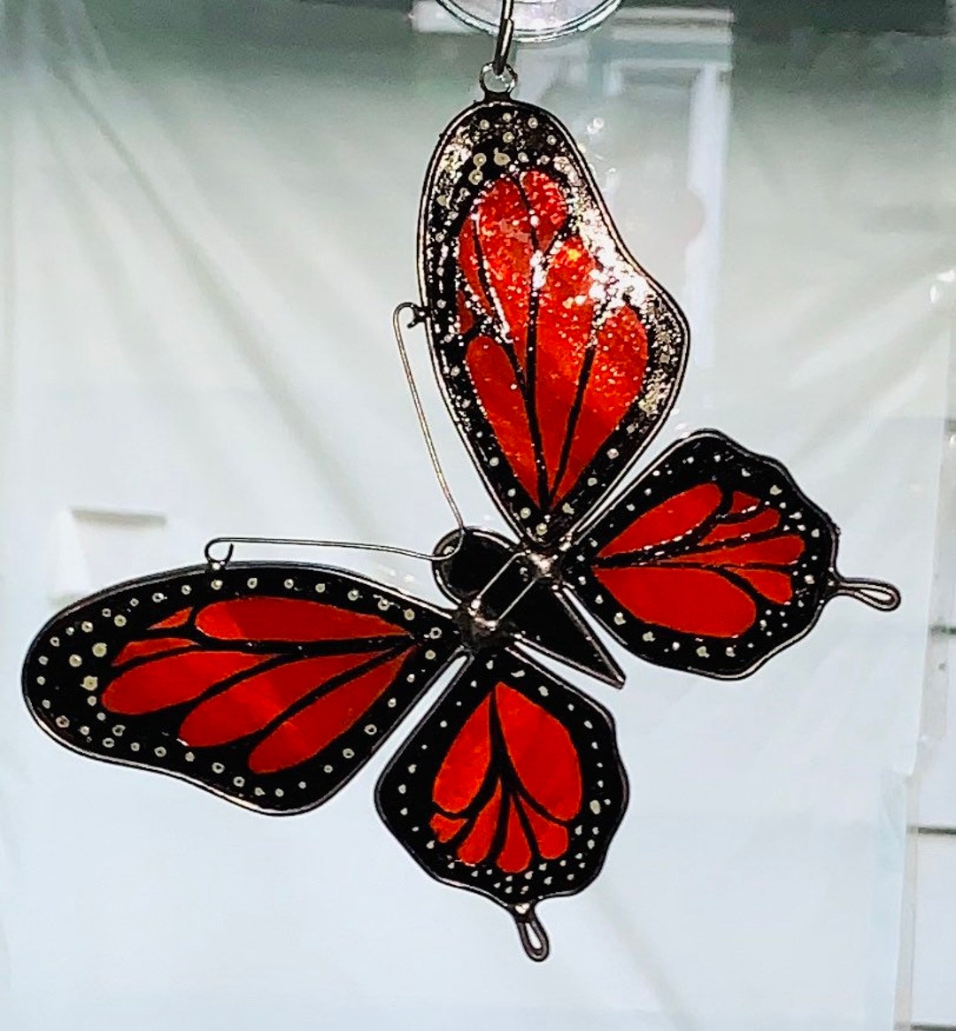 H & D-Attrape-soleil papillon en verre teinté avec boule de