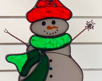 Snowman sun catcher/ Stained Glass Snowman/ Winter Window Decor