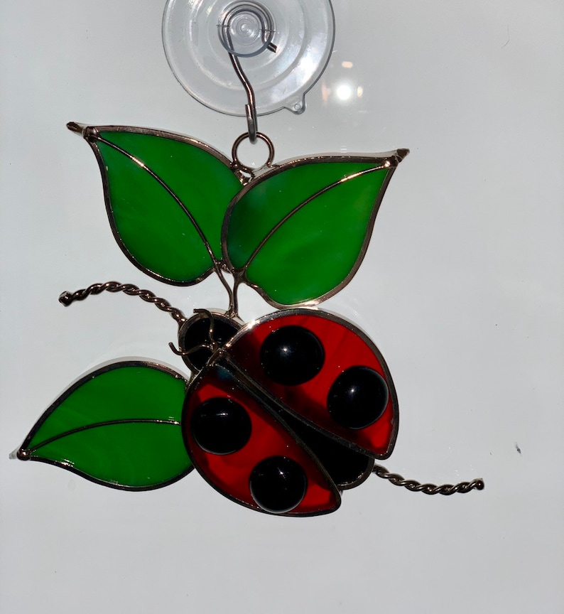 Ladybug With Leaves Suncatcher/ Stained Glass Ladybug/ Window Etsy