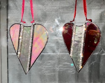 3 1/2”w X 4 1/2” h New Patchwork Hearts for 2024/ Heart Suncatcher/ Stained Glass Valentine/ Valentines Gift/ Be my Valentine!!