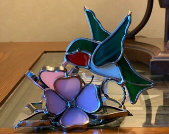 3-Dimensional Votive Candle/ Hummingbird & Flowers Votive/ Stained Glass 3-D Hummingbirds with votive cup/ Brighten Up Your Room