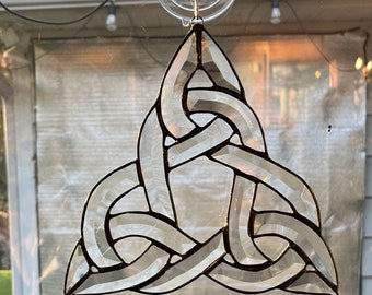 New! 8” X 8” Celtic Triangle/Clear Beveled Knot/ Celtic Window Hanging/Stained Glass Suncatcher