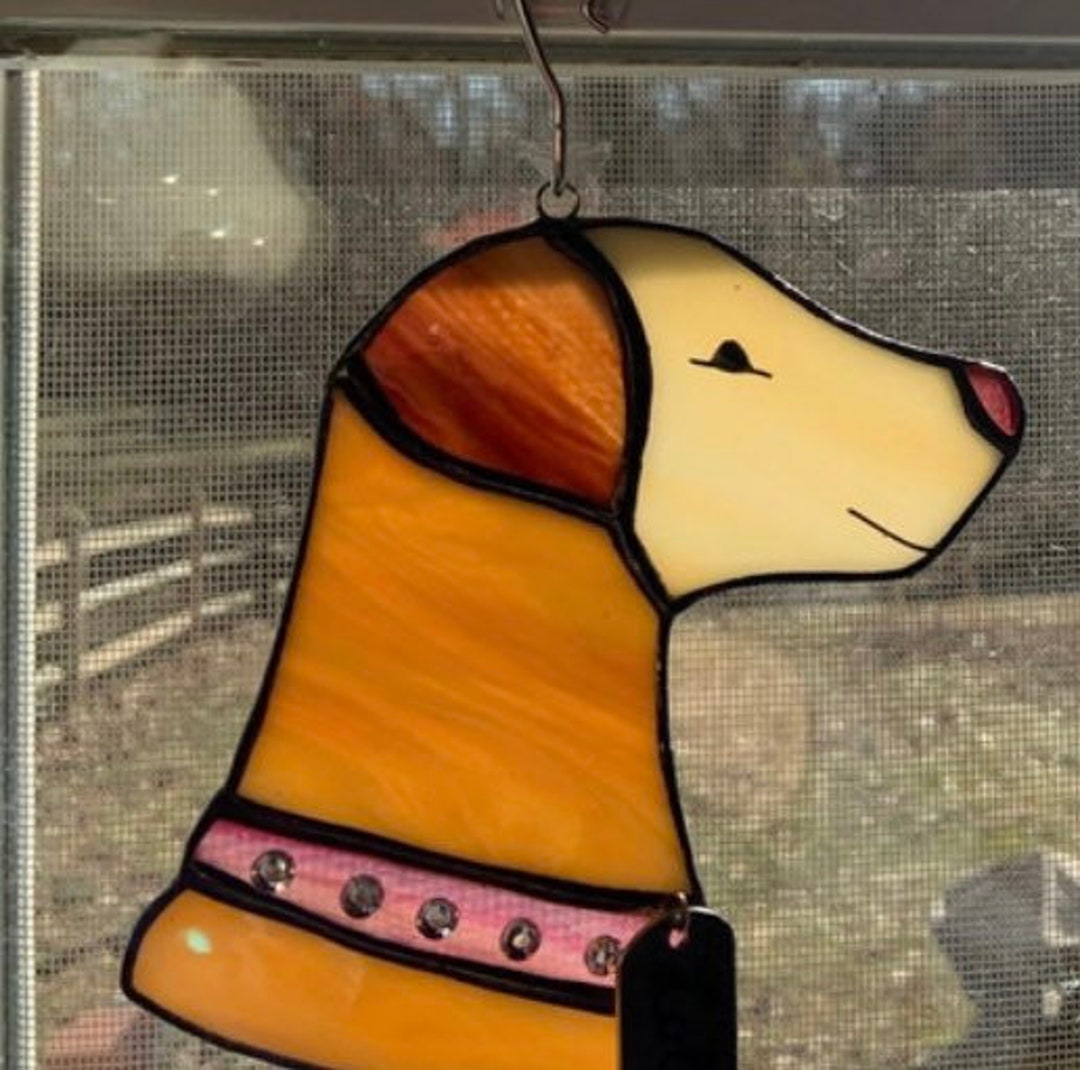 Dog Suncatcher/ Stained Glass Puppy/ Dog Window Hanging/ Various Colors