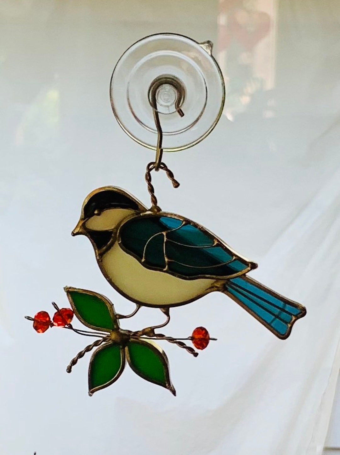Stained Glass Chickadee Suncatcher/ 4h X 5w Standing Etsy