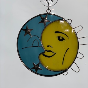 28.00 sale 26.00 Sun, Moon & stars suncatcher/ Stained Glass Window Hanging/