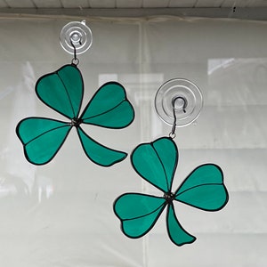 Lucky Shamrock/ 3 Leaf Clover Suncatcher/ 4 1/2” X4 1/2” Stained Glass Irish Symbol/ Teal Shamrocks