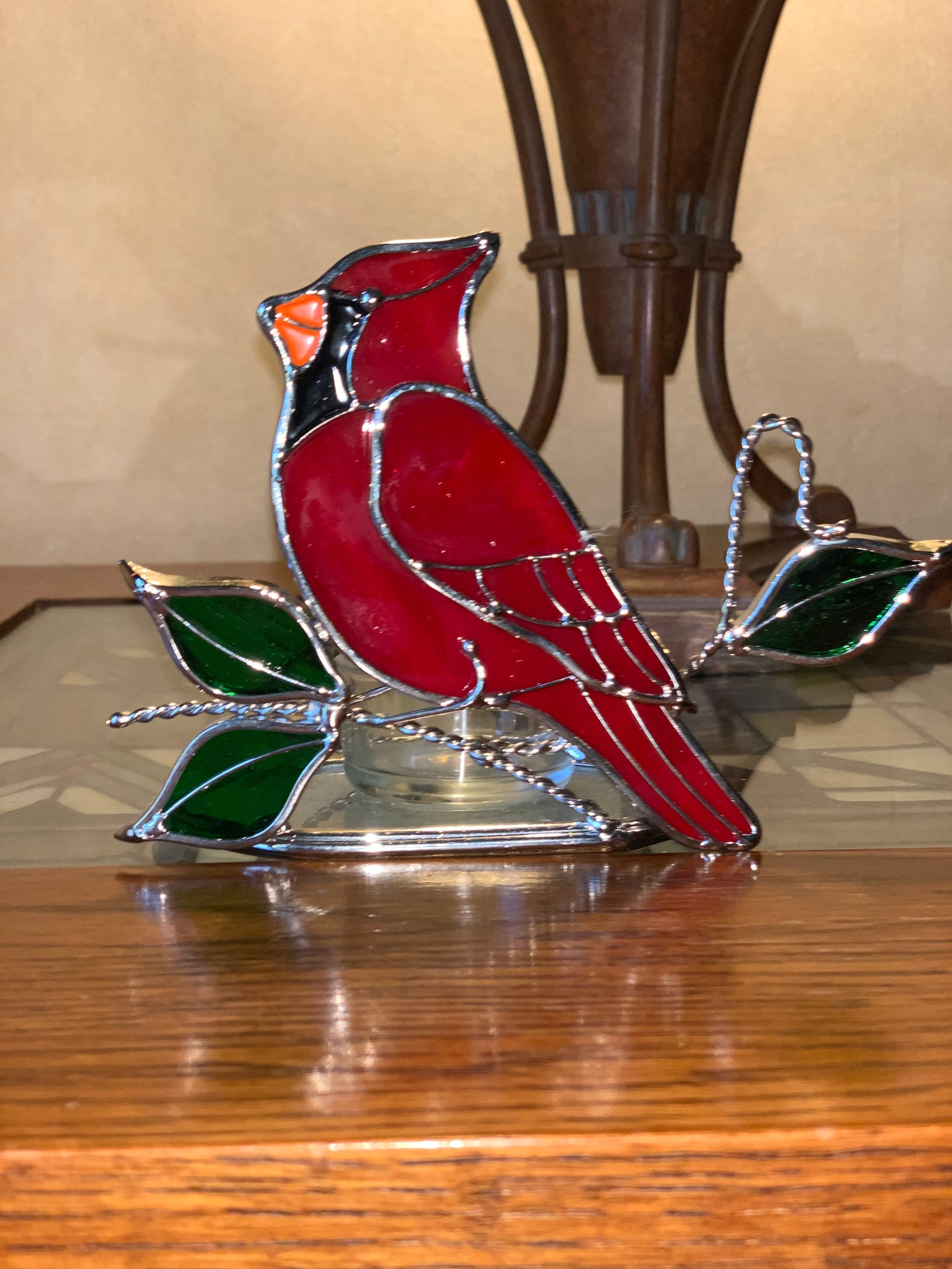 3 Dimensional Cardinal Votive/ Stained Glass Cardinal on a Etsy