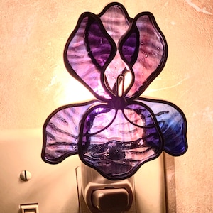 Stained Glass Iris Nite Lite/ 3-D Purple or Blue Iris/ Mothers Day Gift/ Birthday Gift