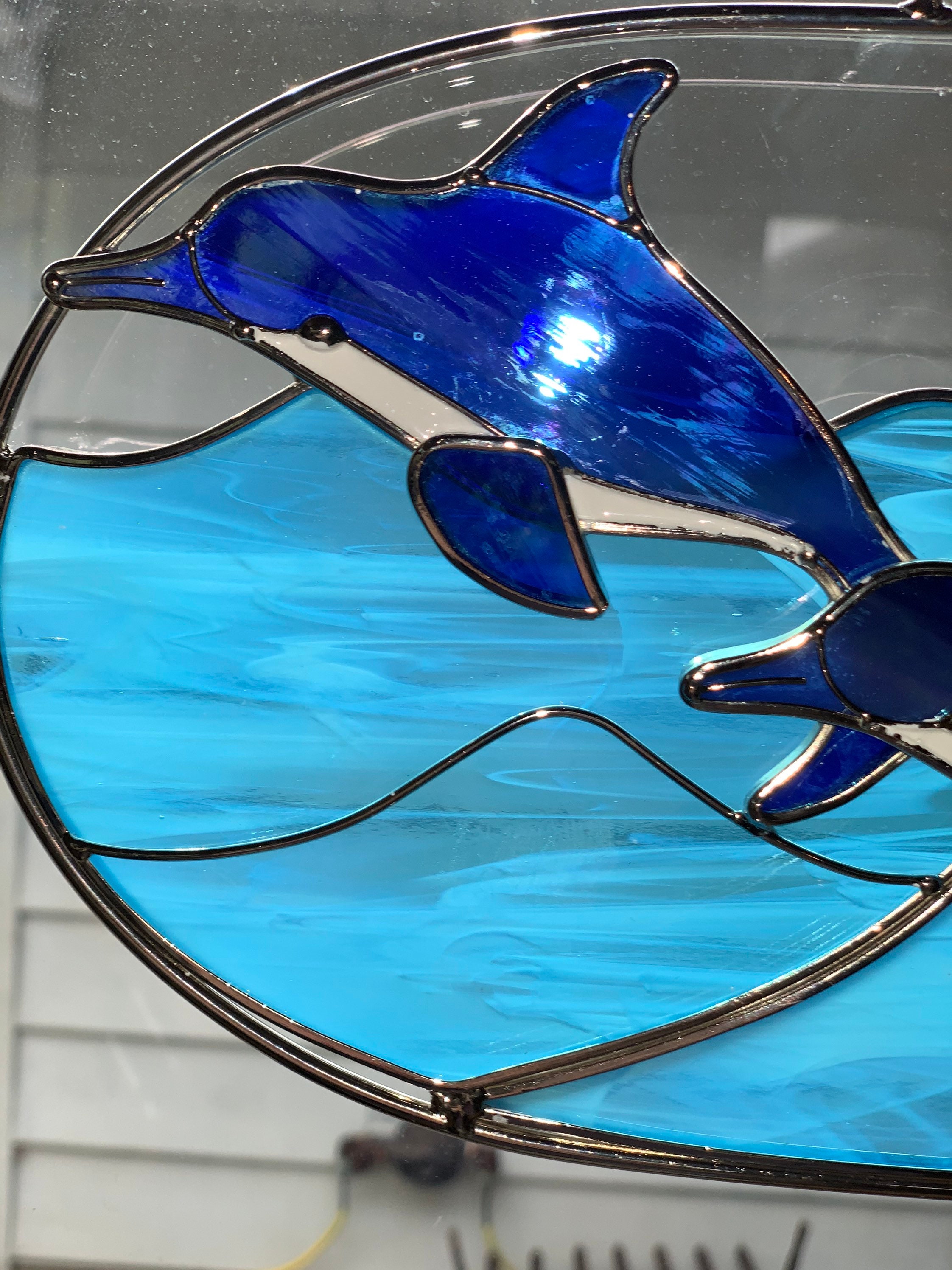 Stained Glass Dolphin Suncatcher/ 6 X 11dolphins Frolicking Etsy
