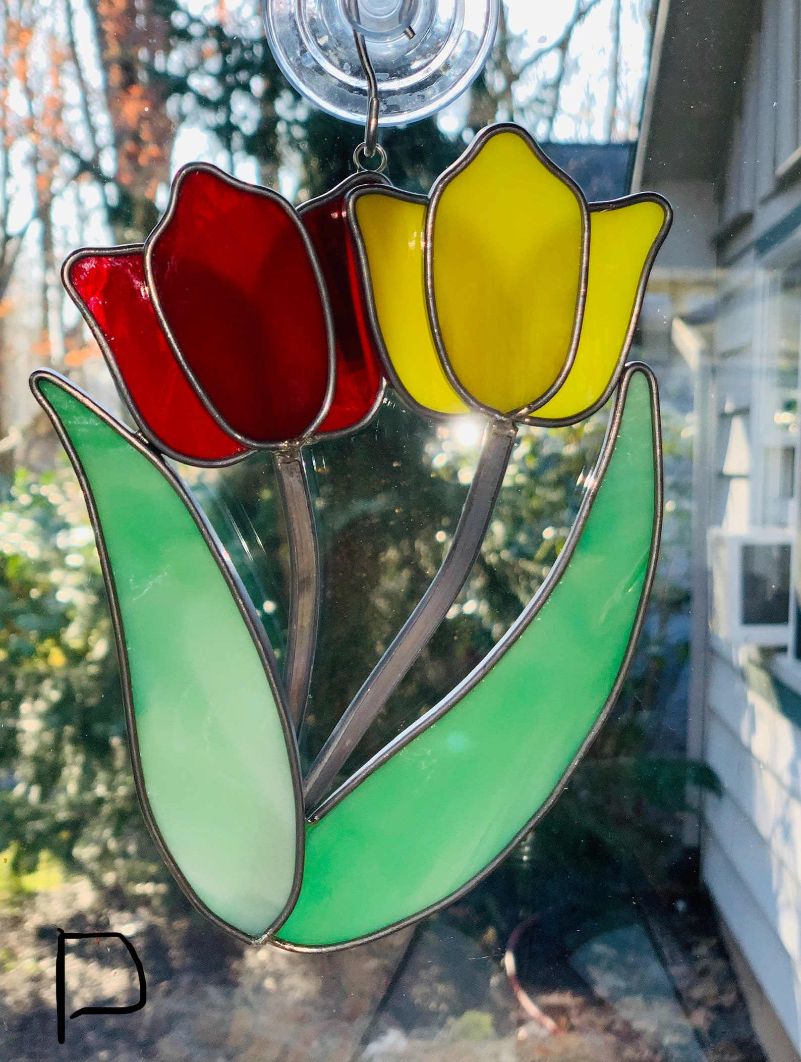 Stained Glass Double Tulip Suncatcher/ 5 1/2 X 7 1/2 Various Etsy