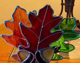 Stained Glass Oak Leaf Votive Holder, Fall Decor