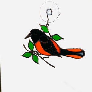 Oriole Suncatcher/ 6 1/2” w X 4” h Stained Glass Bird Suncatcher/ Birthday Gift/.