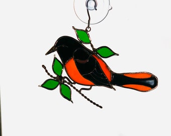 Oriole Suncatcher/ 6 1/2” w X 4” h Stained Glass Bird Suncatcher/ Birthday Gift/.