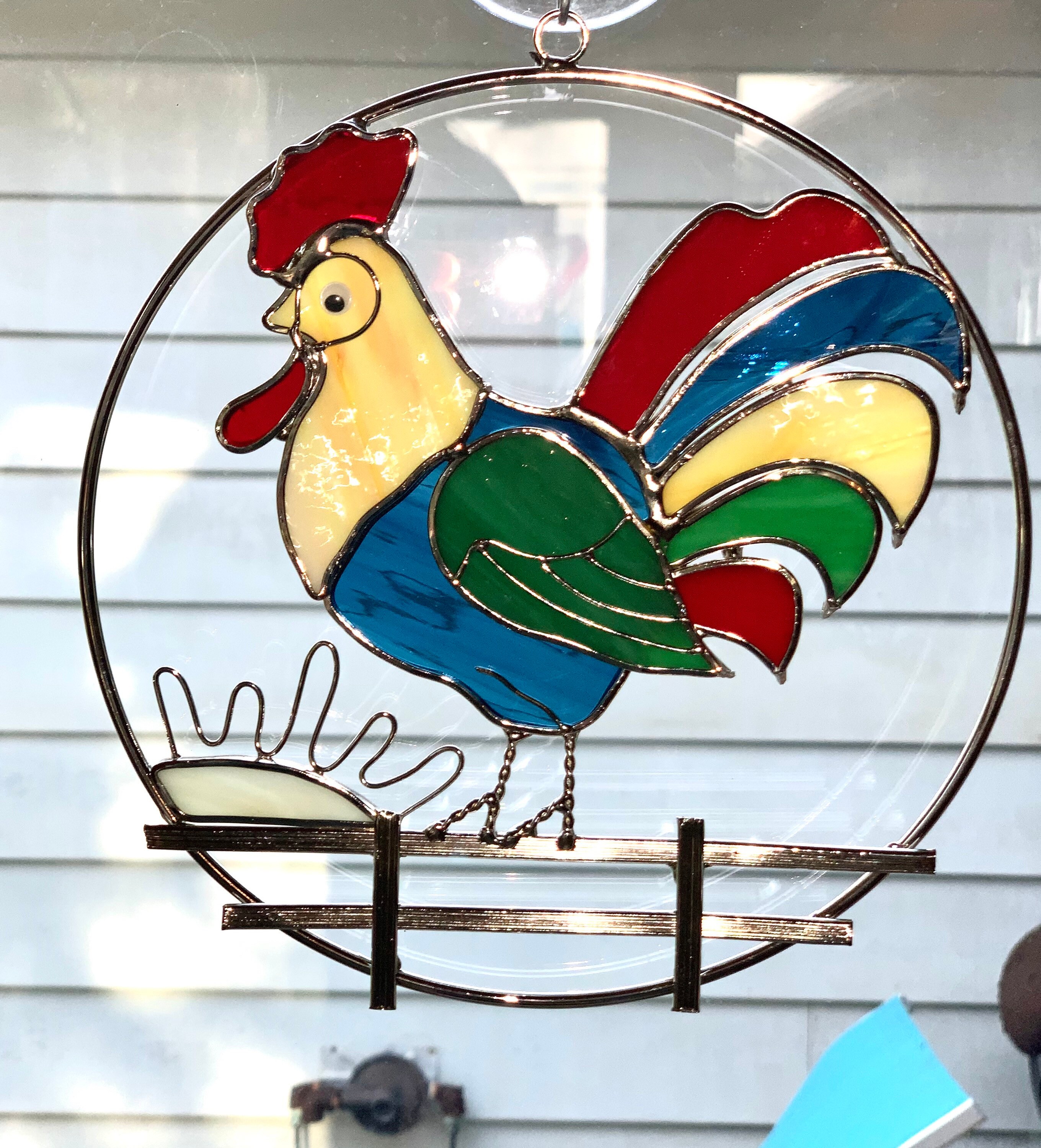 Hand Painted Faux Stained Glass, Chicken Decoration, Farm House Decor
