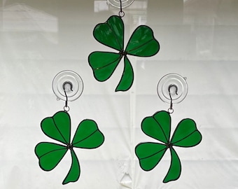 Lucky Shamrock/ 3 Leaf Clover Suncatcher/ 4 1/2” X4 1/2” Stained Glass Irish Symbol