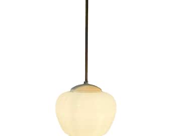 Vintage 60's MCM Hanging pendant - Milk / Sayin white glass - Including ceiling mount