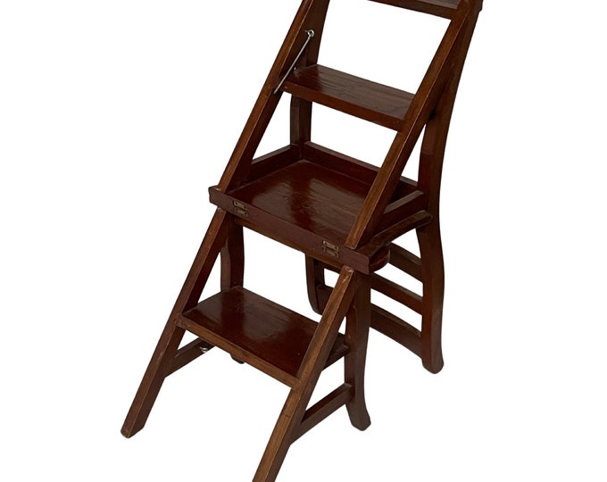 Antique Library Stairs / Collapsible Chair French Hardwood Invented by