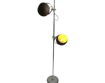 Gepo - Space Age Design / MCM Floor lamp with two shades - Brown shades on a chrome base