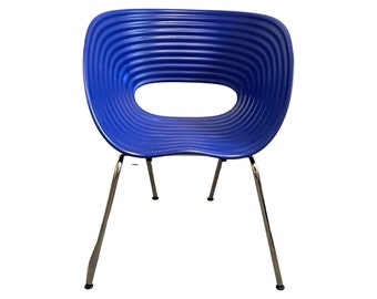 Ron Arad - Vitra - Dining chair on chromed base - model Tom Vac - Blue seat - First edition from 1999!