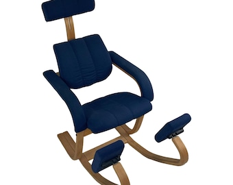 Peter Opsvik - Stokke - Duo Balance (design form 1991) Ergonomically shaped Rocking chair - Light oak and blue upholstery
