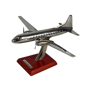 Scale model of an airplane (silver plated) - mounted on wooden base - Convair CV-340 (1951)