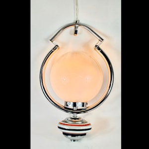 Vintage opaline hanging pedant / sphere in chrome plated housing with a ceramic base