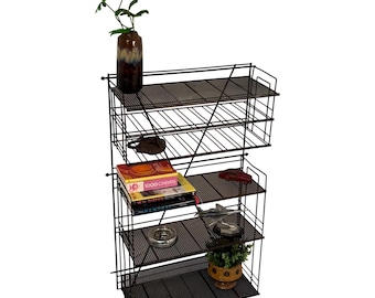Vintage, ca. 1960 - Metal, negro - Estantería colgante - Se puede utilizar como librería / especiero / vitrina - Francés, Industria