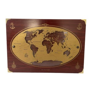 Vintage - Carte 3D en laiton représentant l'eau du monde - Allemagne - Maritime/Naval - Sur plaque en bois
