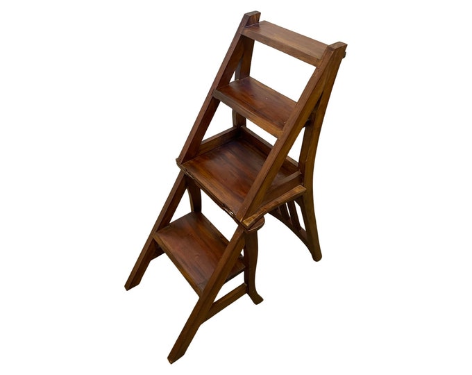 Antique Library Stairs / Collapsible Chair French Hardwood Invented by